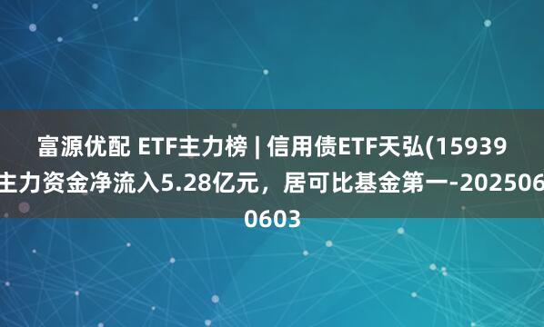 富源优配 ETF主力榜 | 信用债ETF天弘(159398)主力资金净流入5.28亿元，居可比基金第一-20250603