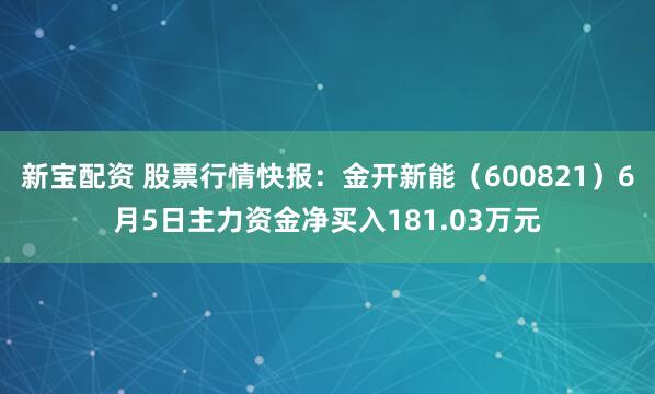 新宝配资 股票行情快报：金开新能（600821）6月5日主力资金净买入181.03万元